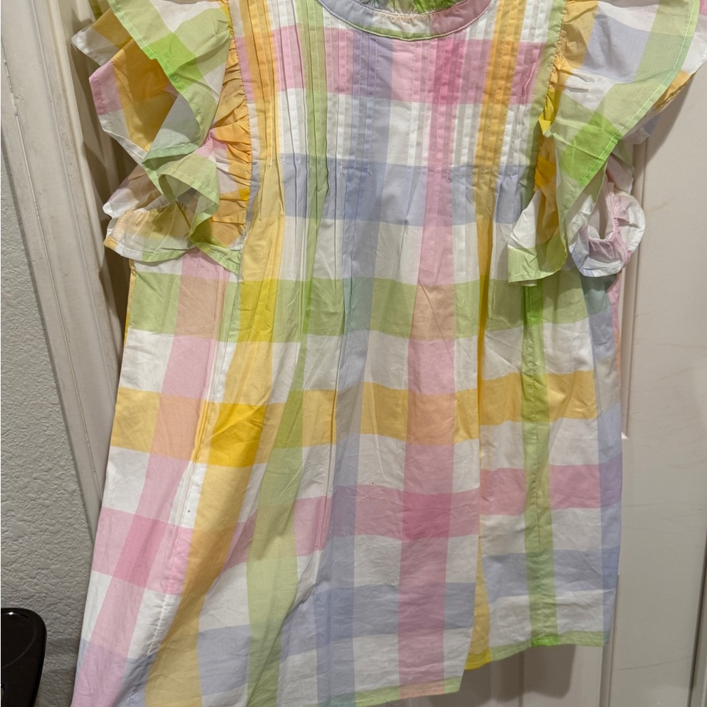 Pastel Plaid Ruffle Sleeve Blouse